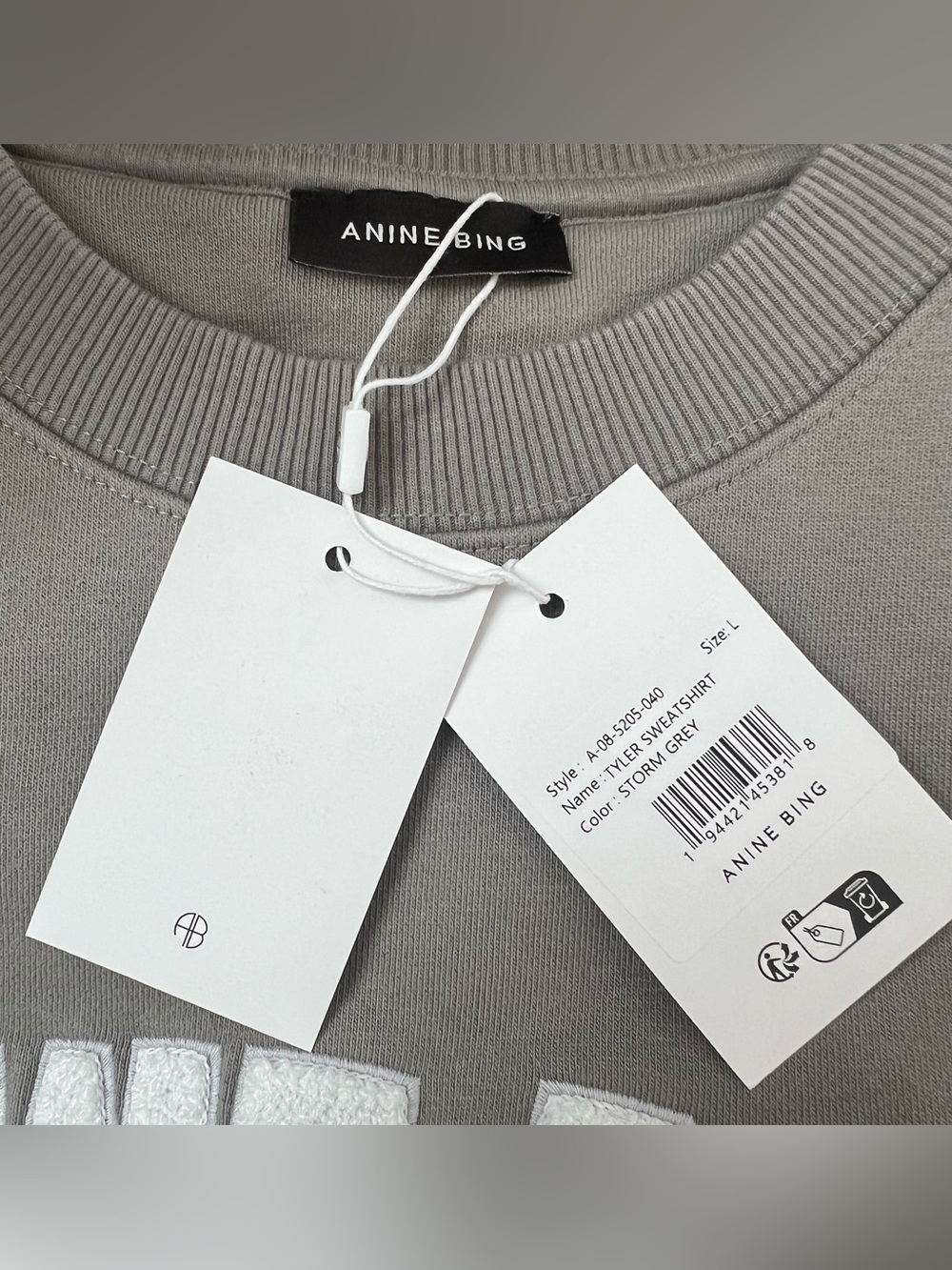 Anine Bing Tyler Logo Sweatshirt in Storm Grey NWT - Picture 5 of 7